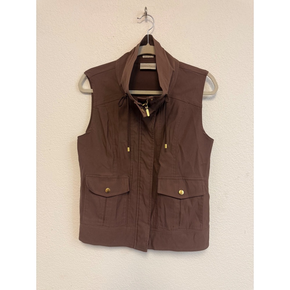 Drapers & Damons Brown Utility Vest Stretch Zip Front Cargo Pockets Size 8